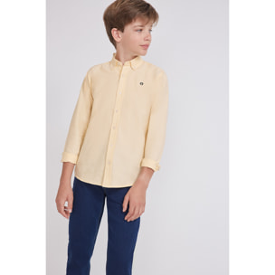 Polo Niño Manga Larga de Punto Camisa 100 % Algodón Color Blanco, Cuello Button-Down, Botones Frontales, Logo Bordado | Color: Amarillo claro | Street Monkey