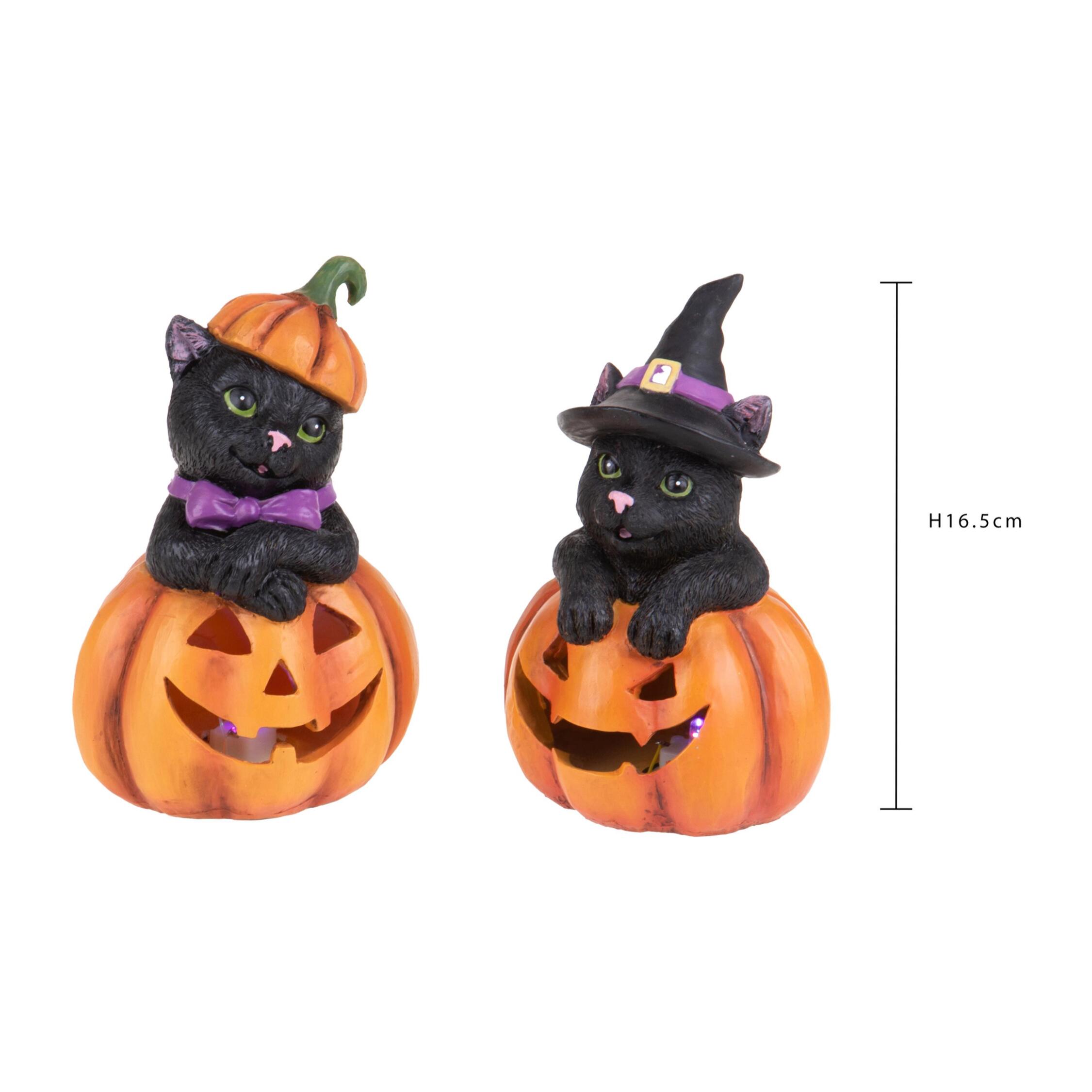 Zucche Gatto con Led - Pezzi 2 - 11xH16,5x9,6cm - Bianchi Dino SpA