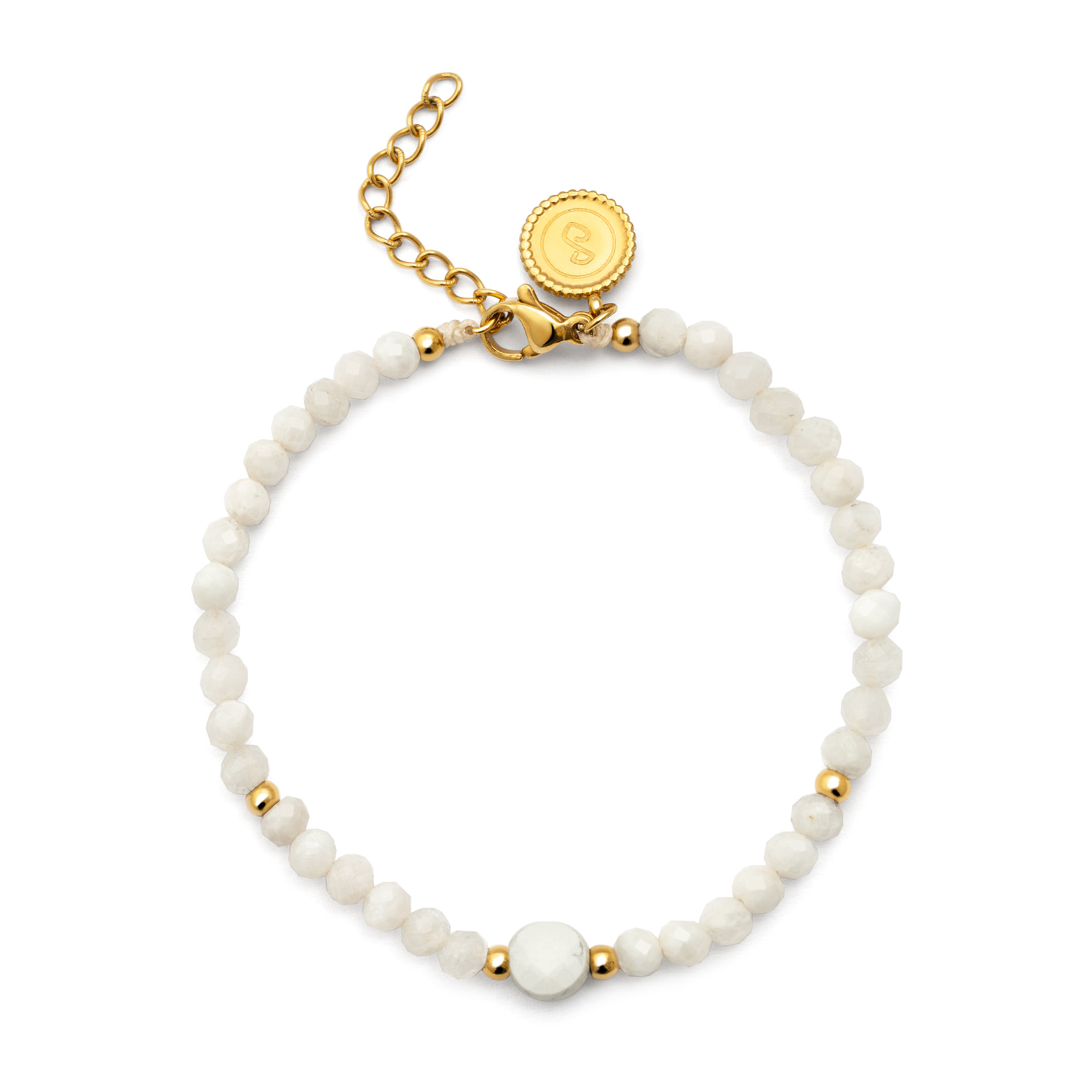 Pulsera Amulet Howlita Blanca Acero Baño Oro