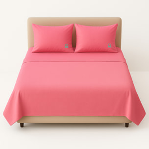 Set 4pzs sabana doble: sabana plana (240x280cm c/ dobladillo simple 5cm) + sabana bajera (160x200+40cm flap) + 2 funda de almohada (50x85cm) 100% alg