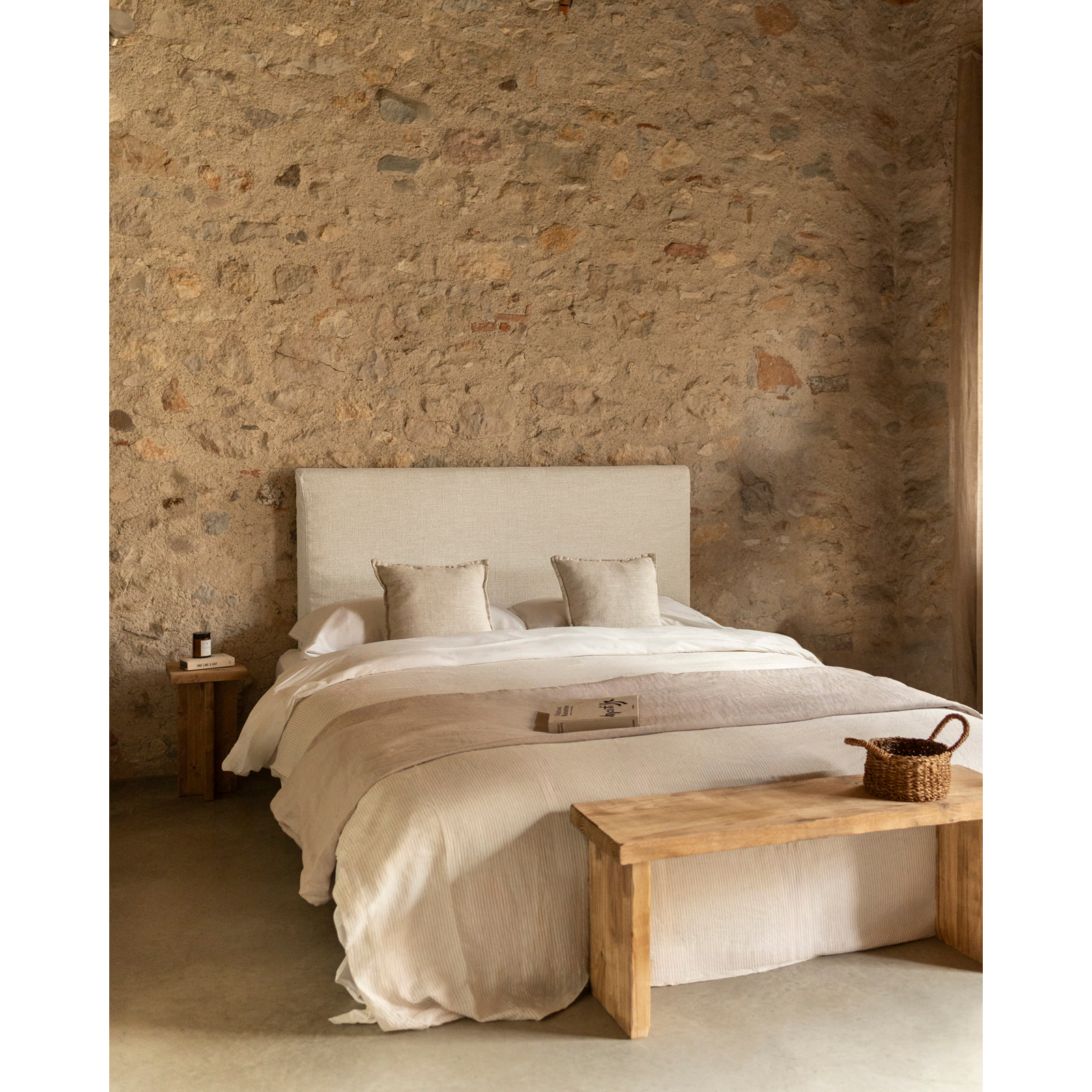 Cabecero tapizado desenfundable de lino blanco de varias medidas