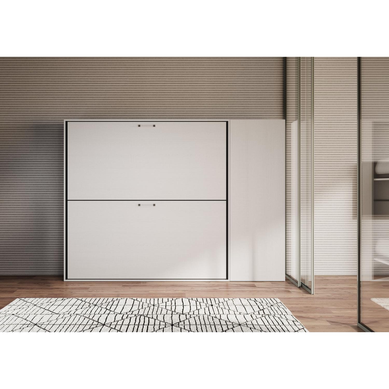 Armoire lit escamotable horizontal superposé 2 couchages 85 Kando composition H Frêne Blanc