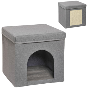 Casa para Gatos Cama para Gatos Casita para Gatos con Tablero de Rascar y Puerta para Interior 36,5x36,5x36,5 cm Gris
