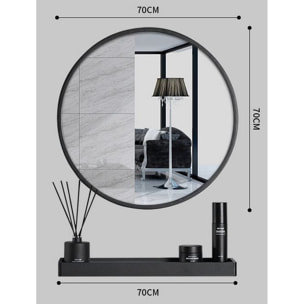 Specchio circolare con mensola e portasciugamani nero 70 cm