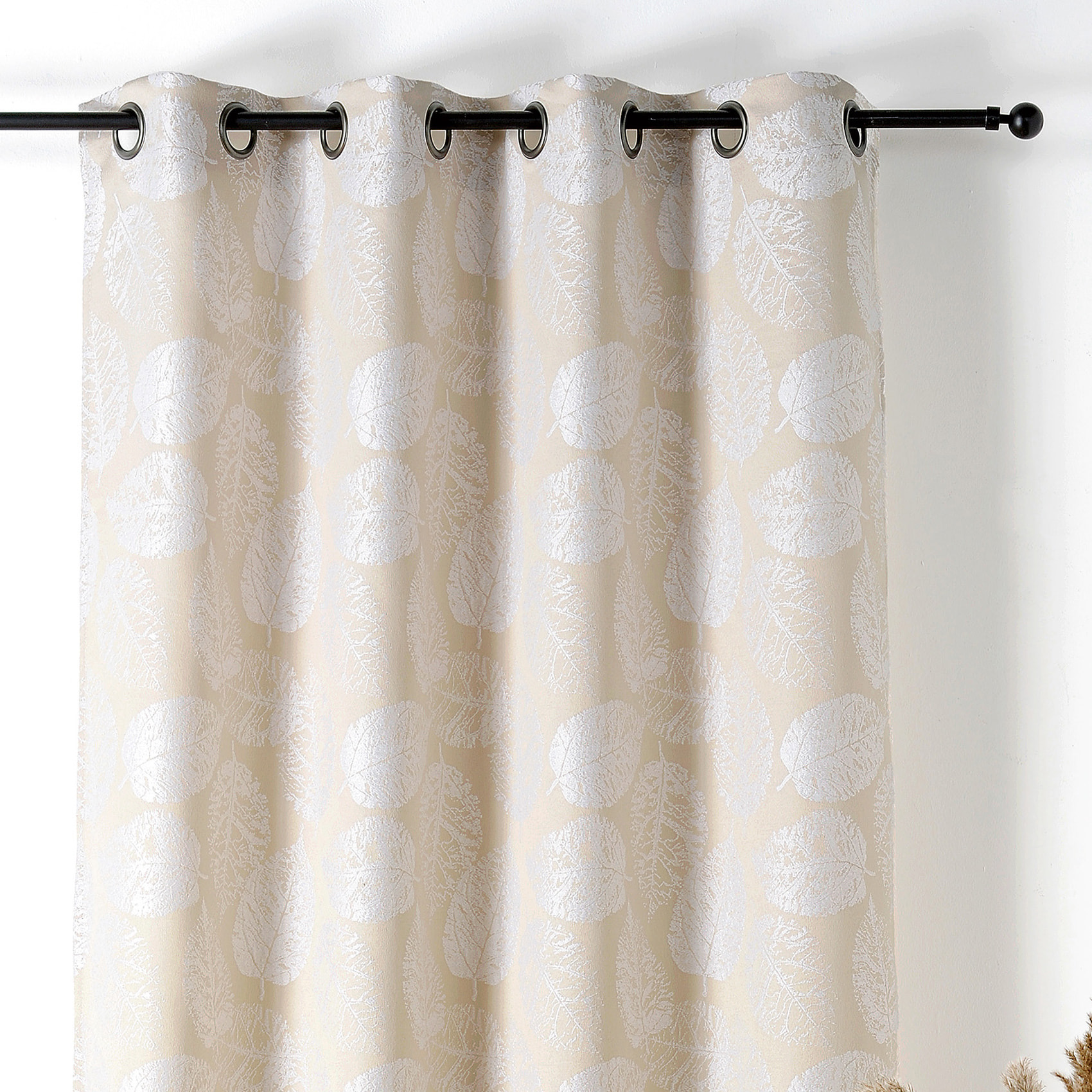 Rideau à Oeillets Motif Feuillage avec Relief - Blanc