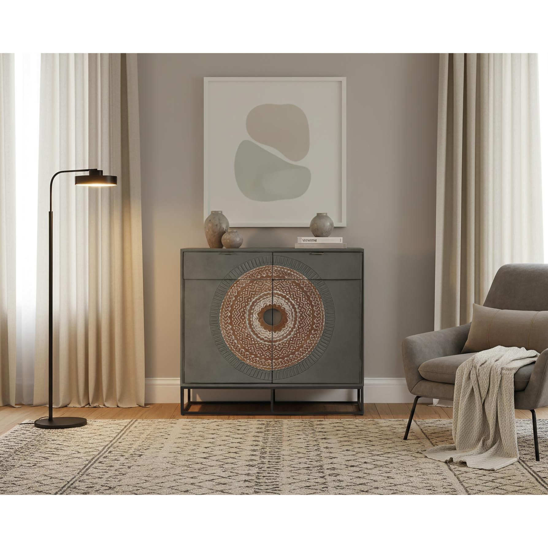 Cómoda de Madera de Mango 100 Cm Estilo Étnico Contemporáneo Industrial