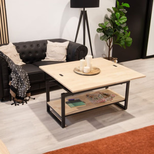 Mesa de centro elevable extensible Rens Negro - Roble