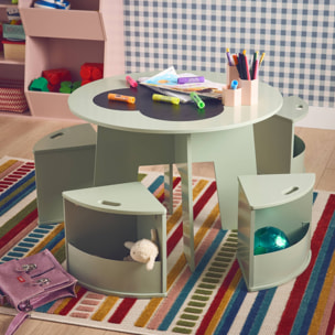 Table avec ardoise et 4 chaises avec rangement pour enfant