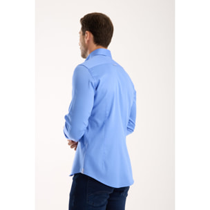 Camicia Uomo 2 Bottoni Button Down Slim Satin Unito Celeste Medio
