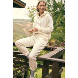 Pantaloni jogger in pile avorio con cintura regolabile