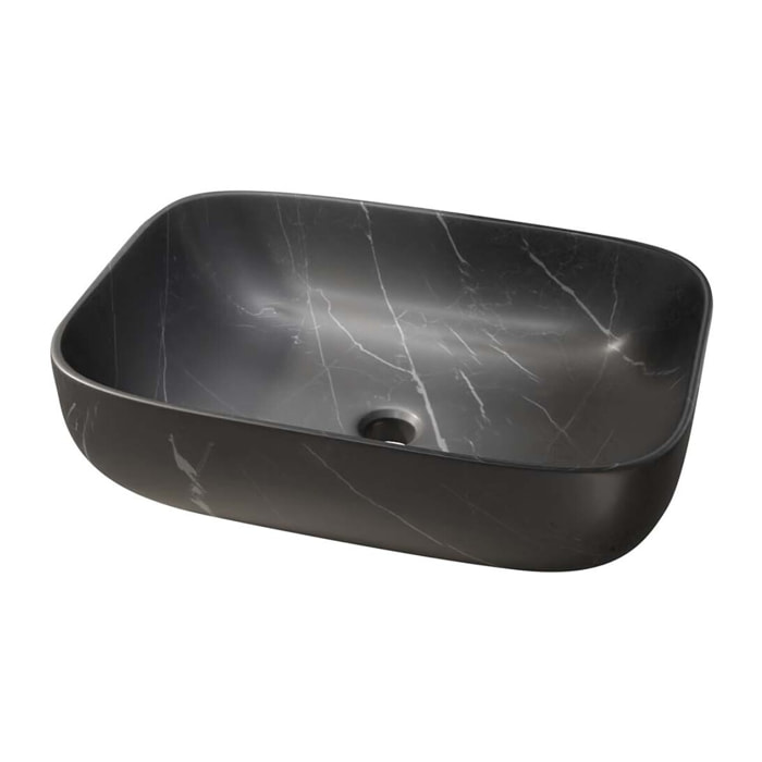 Vasque à poser rectangulaire en céramique noire mat effet marbre 46x32x13.5 cm - BLACK MARBLE