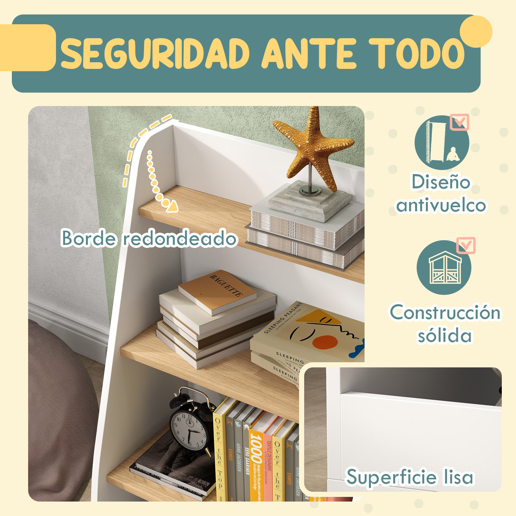 Librería Infantil Estantería para Libros Infantil de 4 Niveles Estantería Infantil con 4 Estantes y Compartimentos para Guarderías Habitación Infantil Blanco