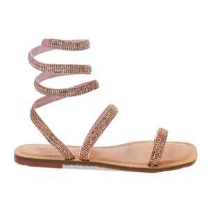 Sandalias bajas nude de microfibra con piedras