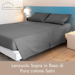 Intrecci Home Lenzuola, Lenzuolo Sopra in Raso di Puro cotone Satin, Made in Italy, Morbidezza Suprema, Elegante e Confortevole, Tinta Unita