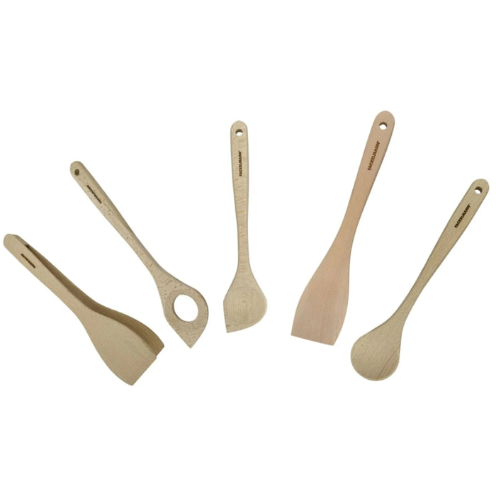 Ensemble de pince, spatule et cuillères en bois FSC Fackelmann Nature