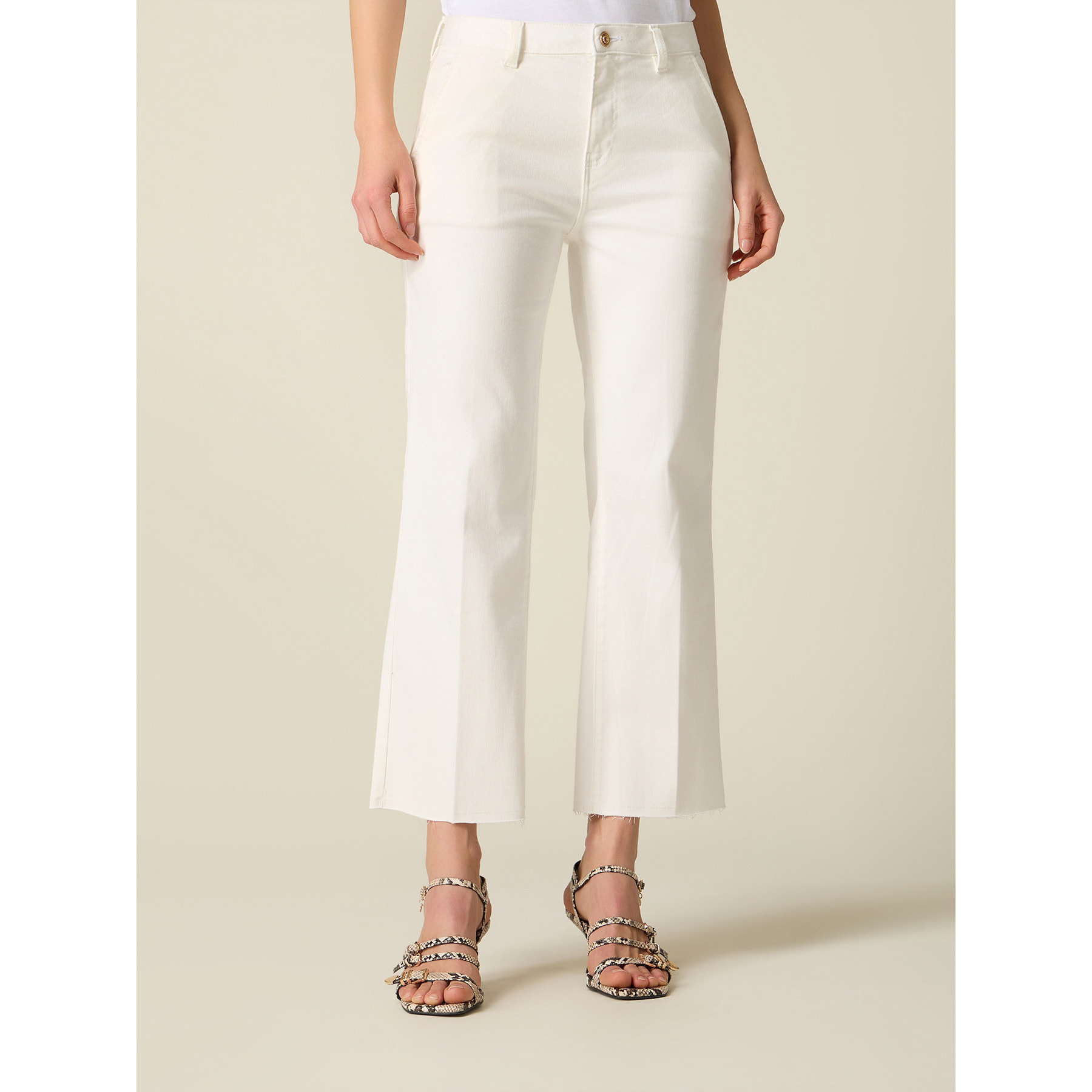 Oltre - Pantaloni cropped in drill misto cotone - Bianco