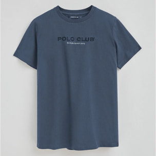 Camiseta azul denim con logo Established 2012 Polo Club