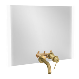 Miroir LED 2 trous 100 cm + mitigeur lavabo encastré Grands Boulevards Laiton brossé + corps encastré