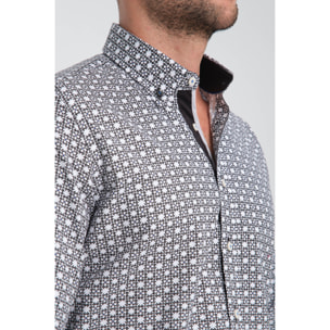 Camicia Uomo Botton Down Slim Oxford Stampato Bianco/Nero
