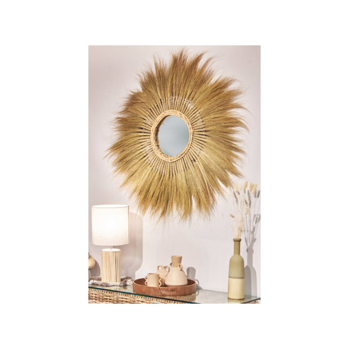 Miroir mural rond 116 cm en herbe de pampa - PLUME