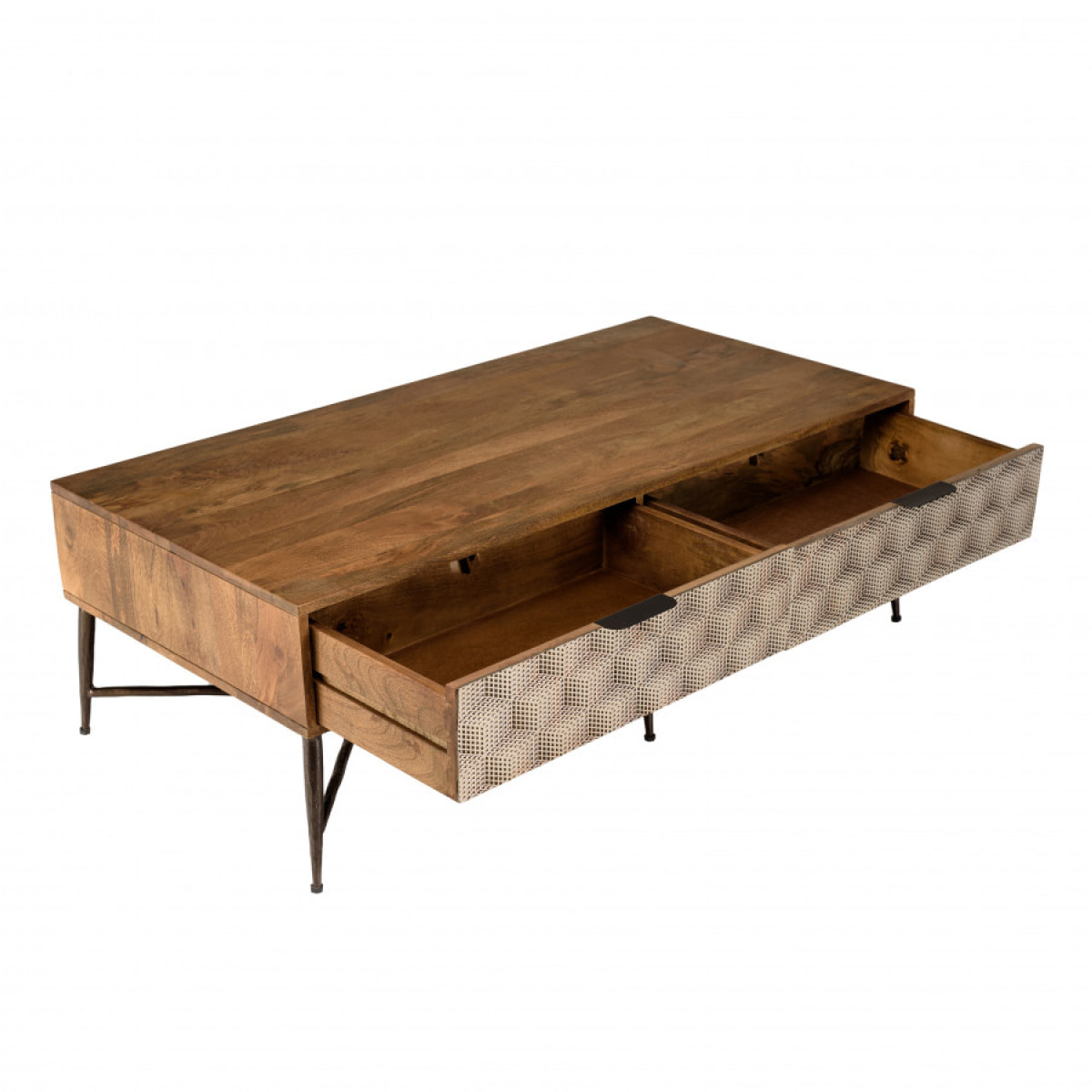 ALIX - Table basse rectangulaire en bois de manguier 2 tiroirs