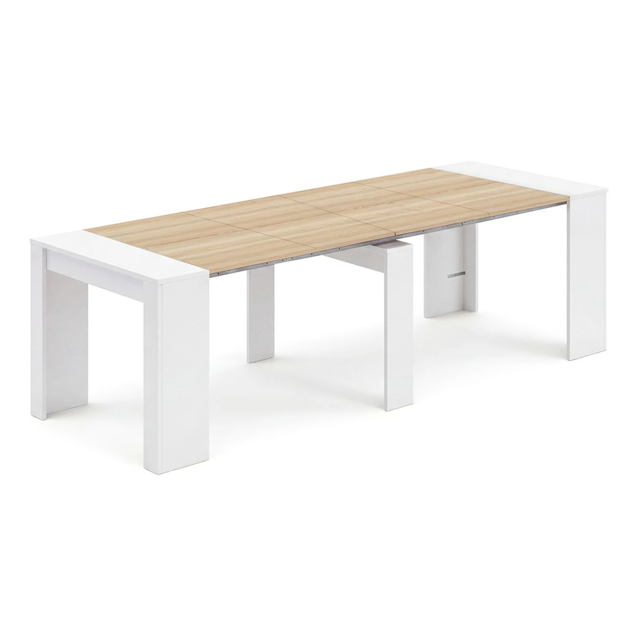 Mesa consola extensible en blanco artik y roble canadian 50-235x90 cm Denis Blanco Artik (Blanco Mate) - Roble Canadian