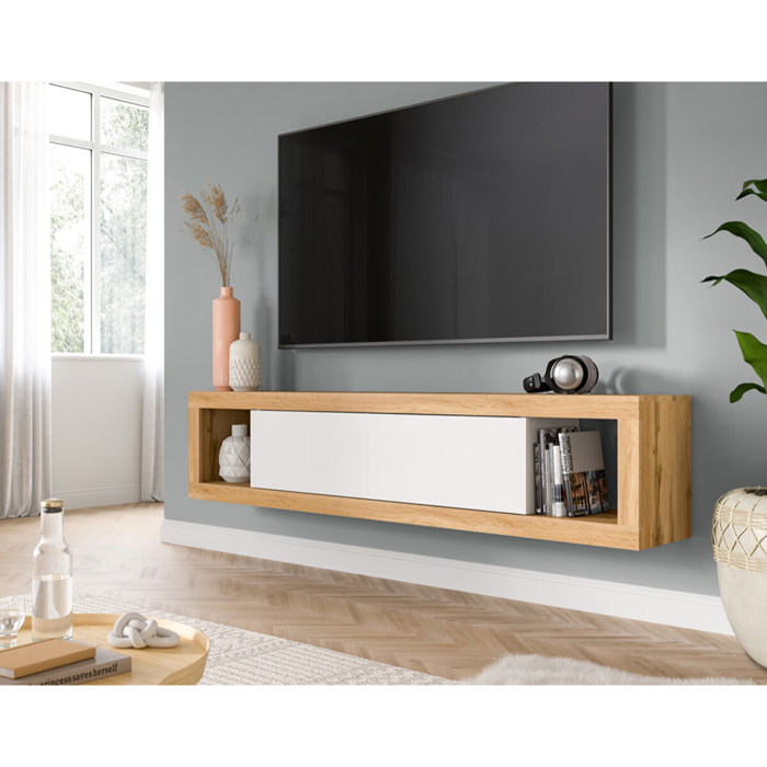 Ethan – meuble tv – 1 porte – bois et blanc - 180 cm - Bois / Blanc
