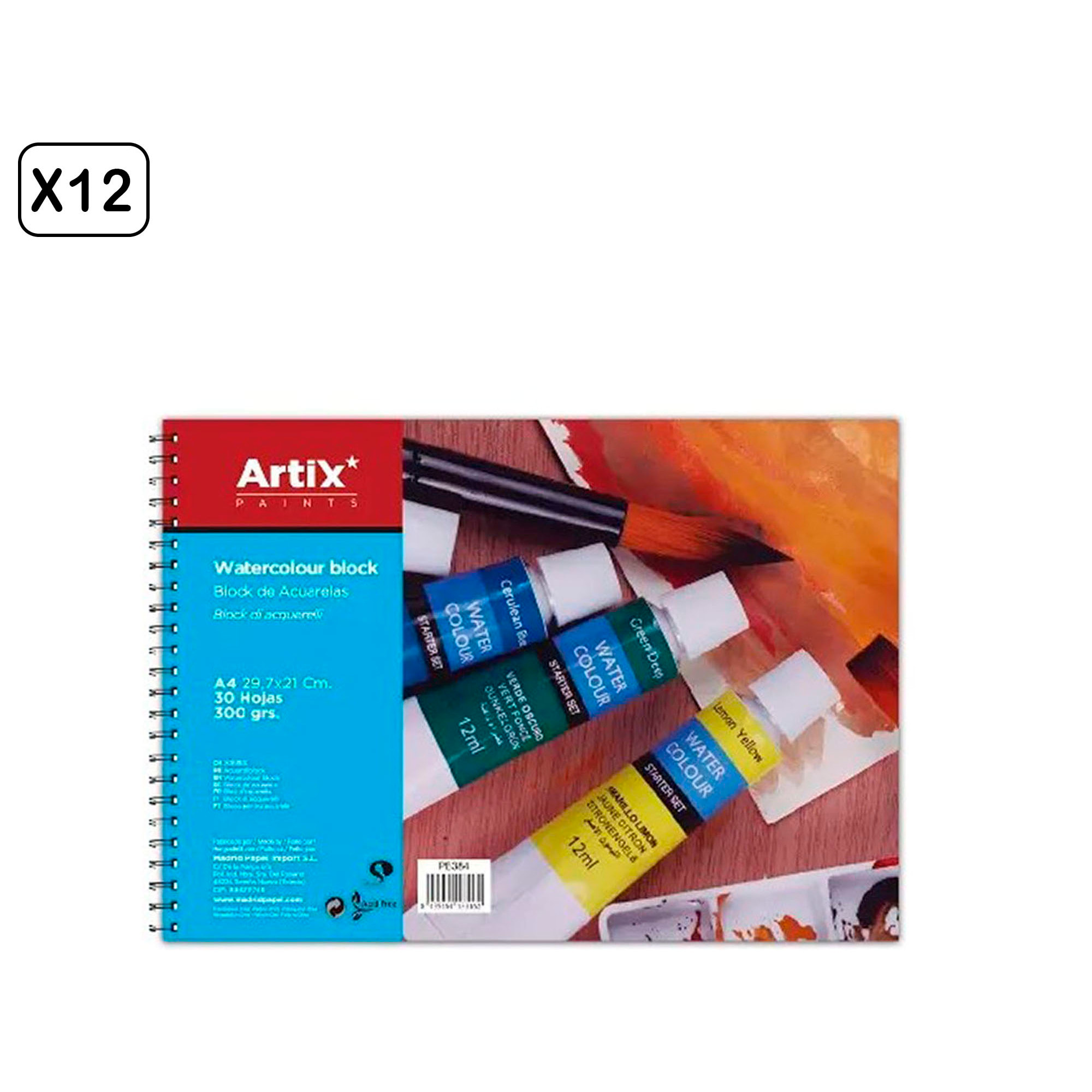 PACK 12 UDS BLOCCO ACQUERELLO A4 30 FOGLI