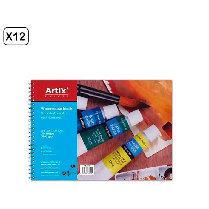 PACK 12 UDS BLOCCO ACQUERELLO A4 30 FOGLI