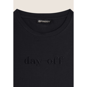 T-shirt Cropped girocollo fit comfort con ricamo