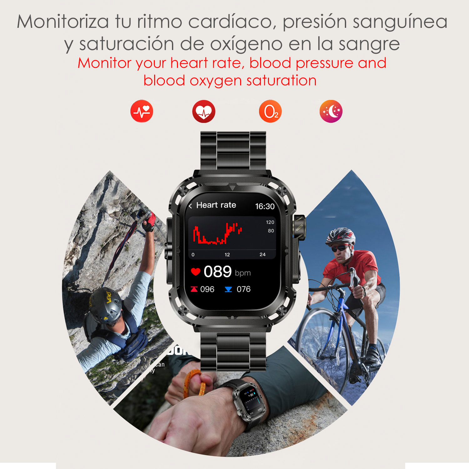 Smartwatch Z85 Max con schermo da 2", triplo cinturino. Monitor sanitari, ECG, pressione sanguigna. Modalità sport, chiamate BT.