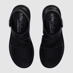 Sandalias de Piel - Negro - Tacón: Bajo