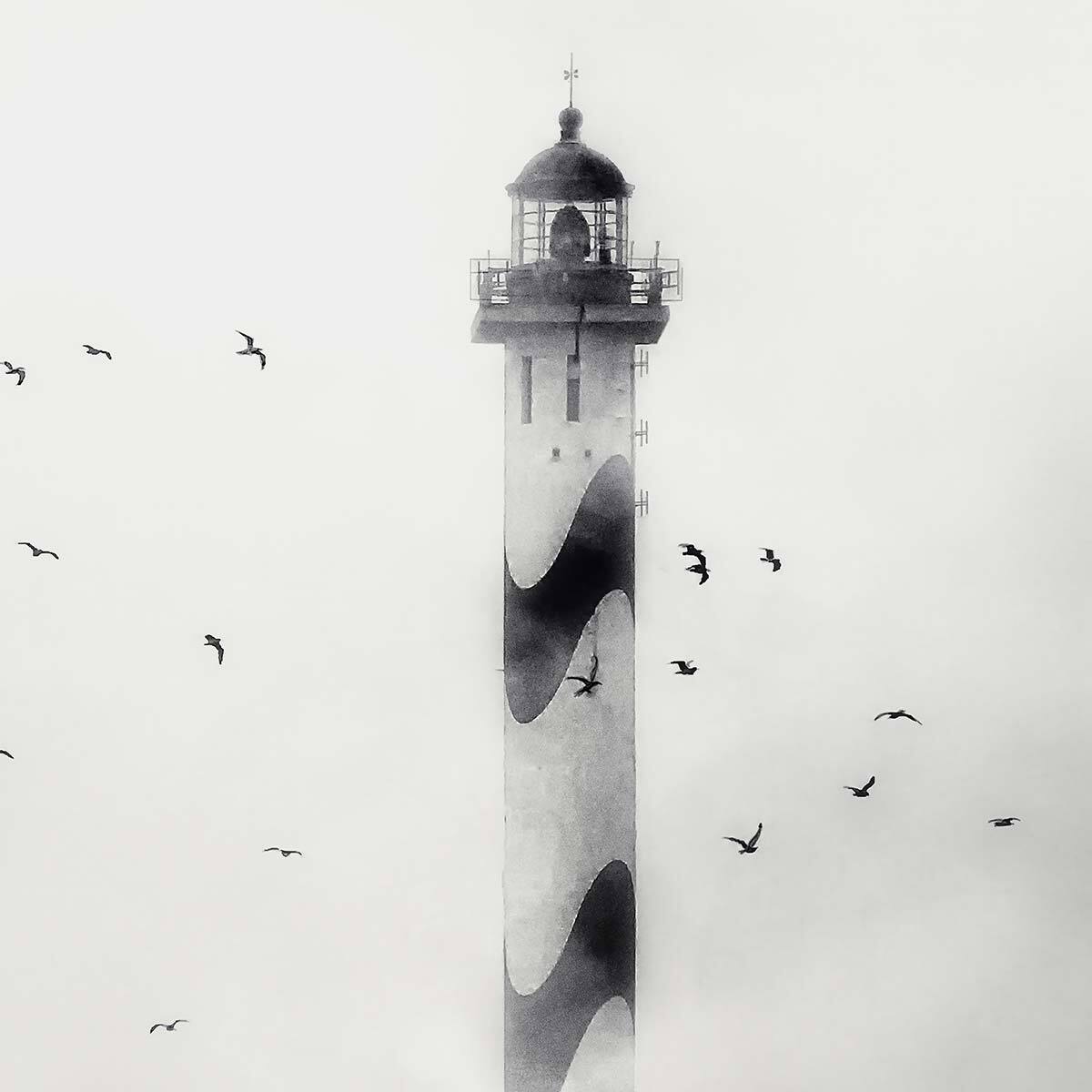 Papier peint panoramique phare dans la brume Intissé