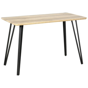 Table à manger design industriel grand plateau dim. 120L x 60l x 75H cm pieds métal noir en épingles MDF aspect chêne clair