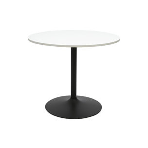 Table à manger design ronde blanche et métal noir D90 cm CALISTA