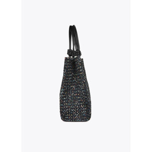 Borsa Tweed con Manici Effetto Pelle