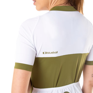 Camiseta ciclista mujer manga corta color kaki y blanco