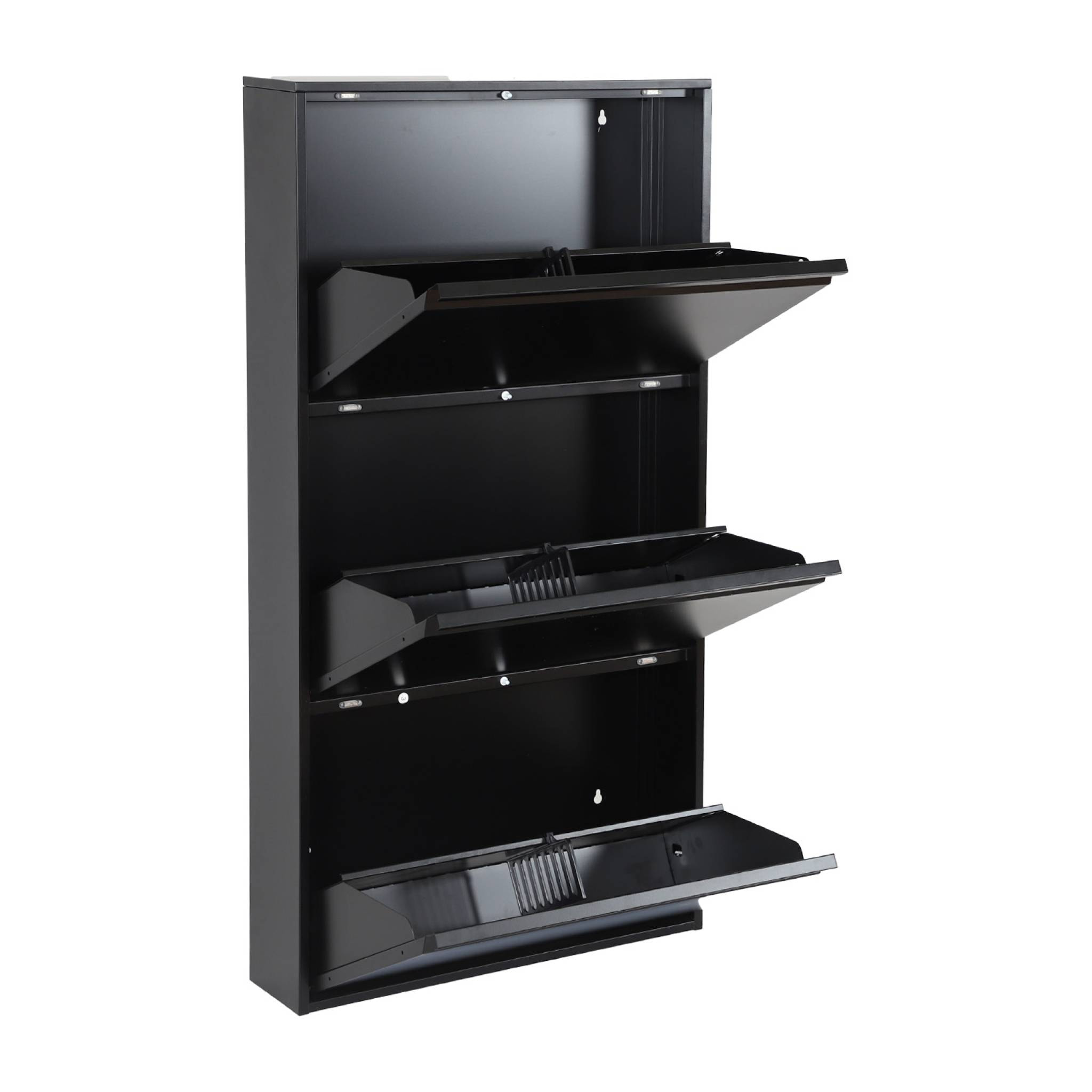 Meuble à chaussures industriel métal noir 3 tiroirs. 15 paires. L 65.5 x P 15.2 x H 123cm - Kentucky