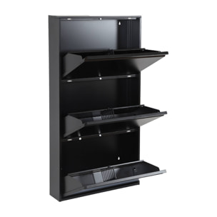 Meuble à chaussures industriel métal noir 3 tiroirs. 15 paires. L 65.5 x P 15.2 x H 123cm - Kentucky