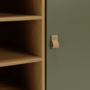 ETHAN - Buffet 1 porte 3 tiroirs 3 niches bois naturel vert