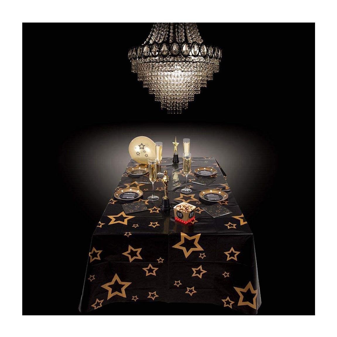 Accessorio Festa Tovaglia VIP Nera con Stelle Oro 180x130cm