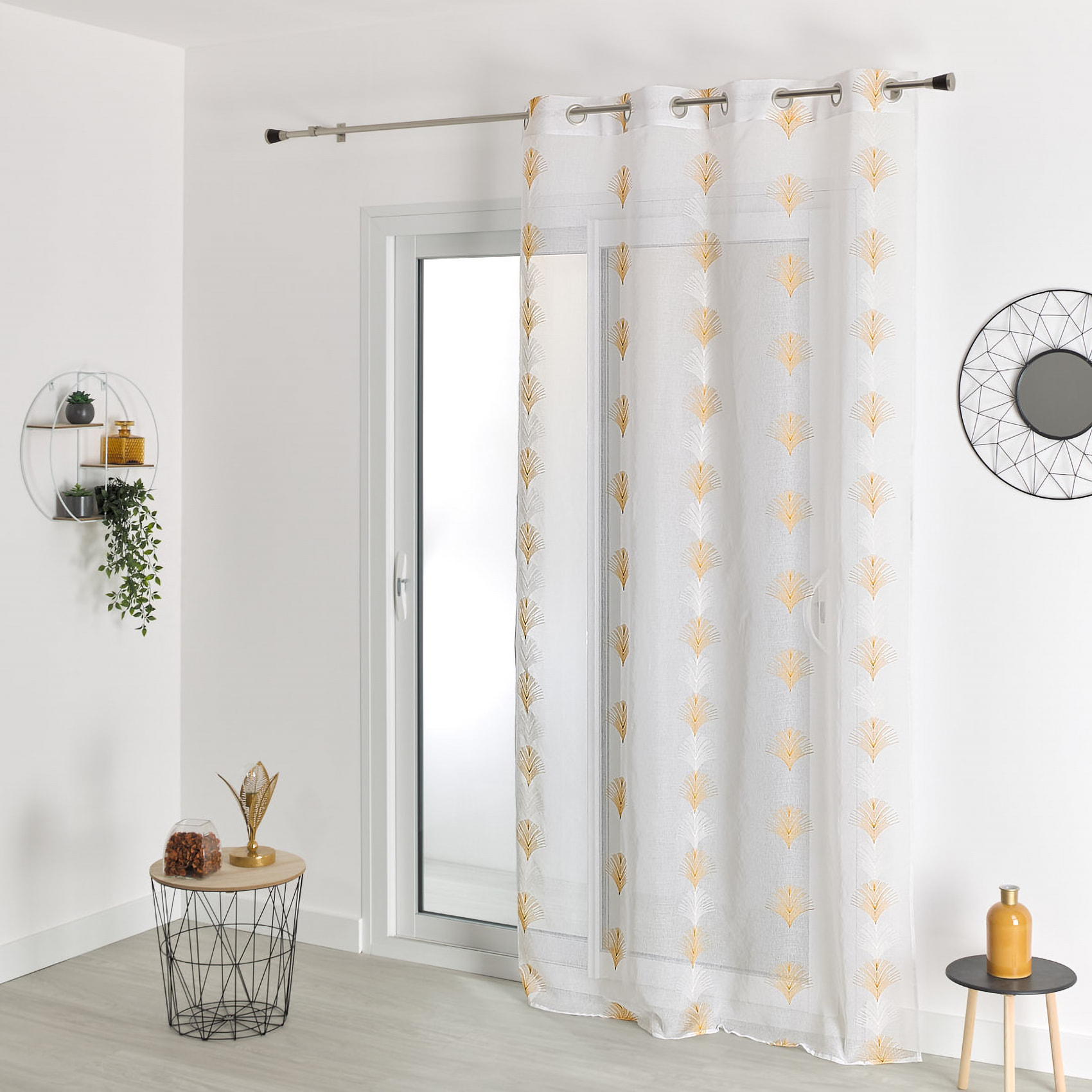 Voilage brodé éventail avec œillets - Jaune moutarde