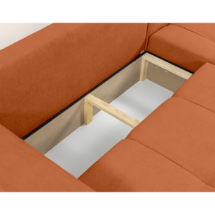 Nicole - canapé d'angle réversible 4 places convertible avec coffre en tissu - Rouille