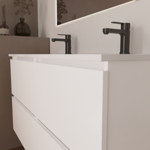 Ensemble Salle de Bain Kaji | Meuble Suspendu | 140 cm Blanc | 4 Tiroirs | Lavabo Encastré | N'inclut pas Miroir | Alday