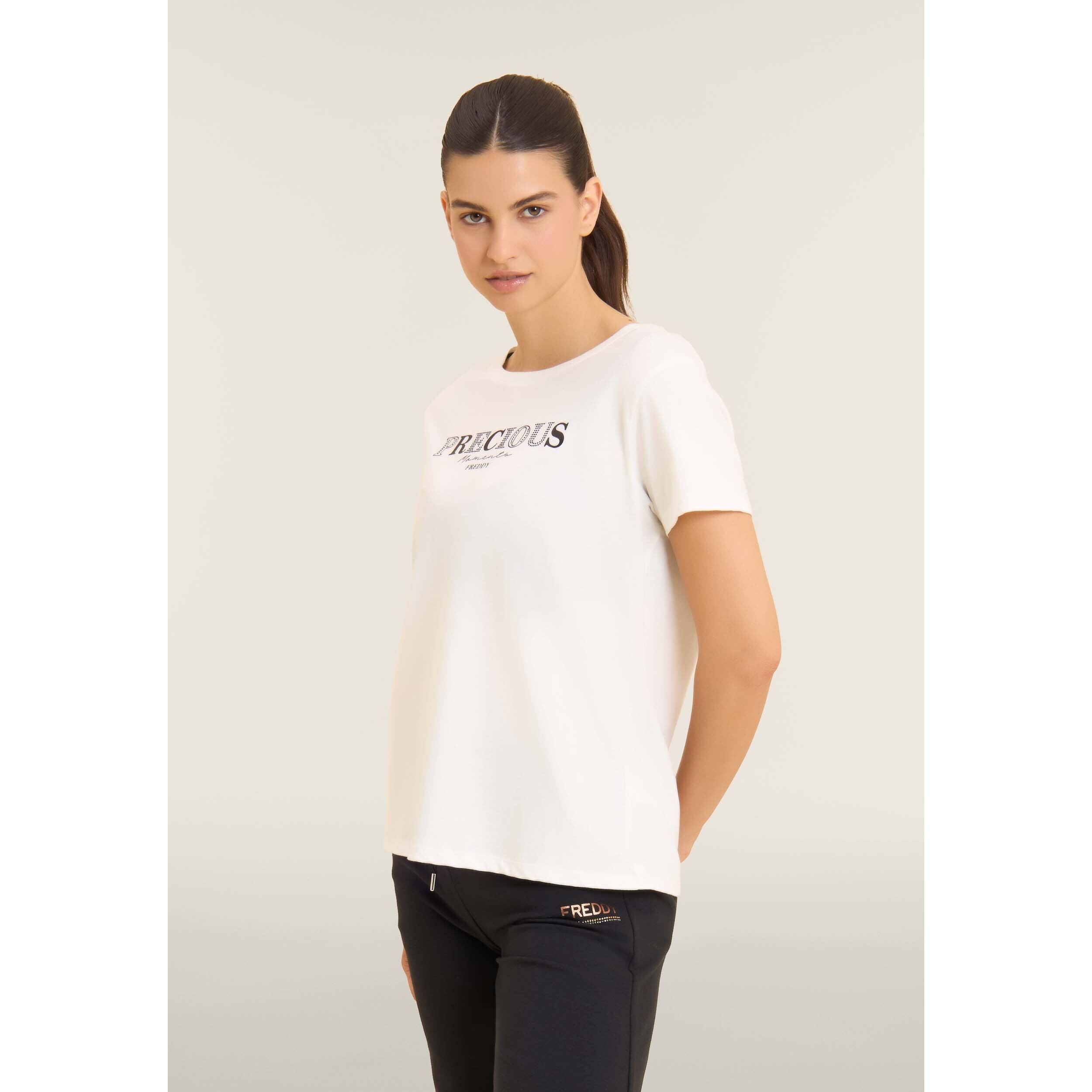 T-shirt con scritta Precious Moments in strass