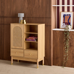 Buffet décor bois et cannage 1 porte 75cm JUDITH