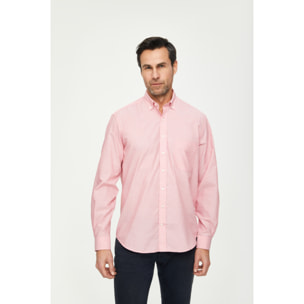 Camicia Uomo 1 Bottone Button Down Con Taschino Fil a fil Unito Corallo