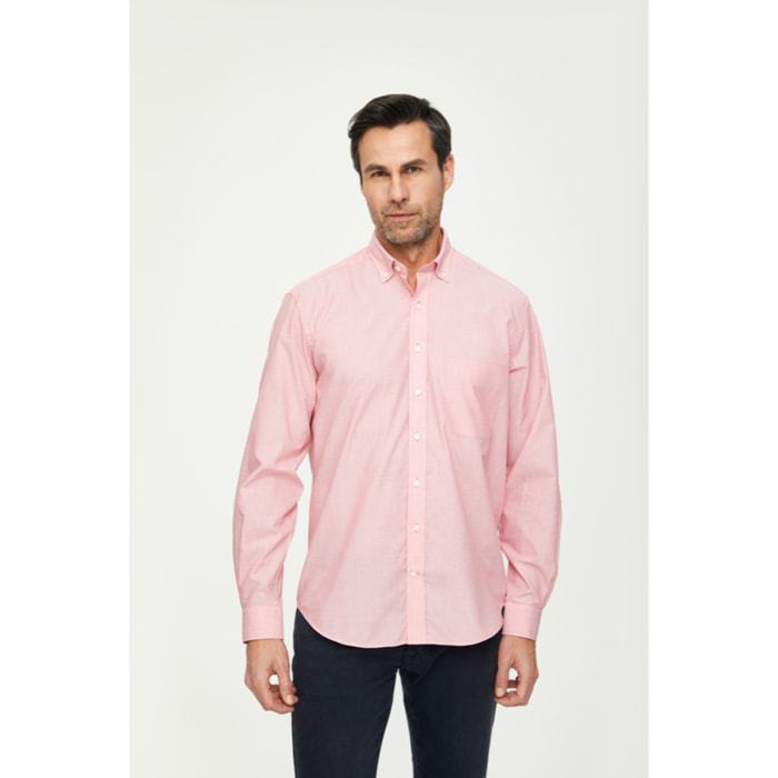 Camicia Uomo 1 Bottone Button Down Con Taschino Fil a fil Unito Corallo