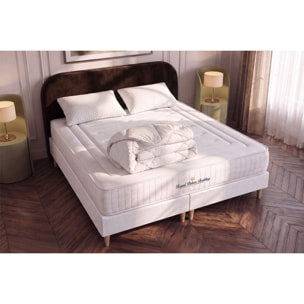 Matelas Mémoire de forme 20cm d'épaisseur - 3 zones de confort - Confort ferme - Sommier tapissier monobloc - Avec couette et oreillers - 2 places
