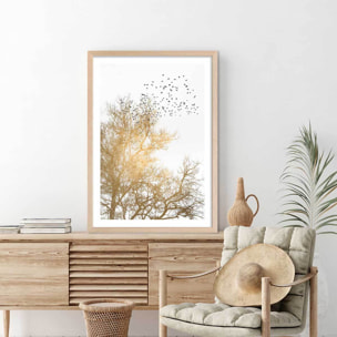 Affiche dessin ""Ciel d'or"" Affiche + cadre en bois - Chêne